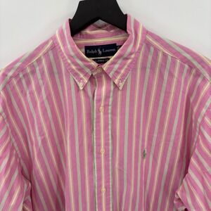 Ralph Lauren Mens 16 1/2 Striped Button Down Shirt Pink Long Sleeve Classic Fit